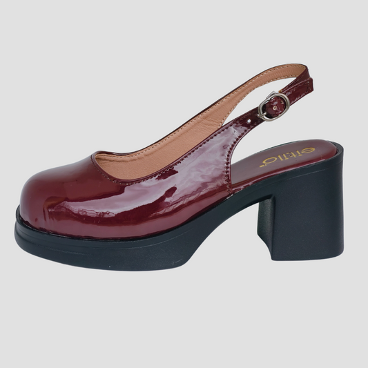 Maroon Block-Heeled Sandal