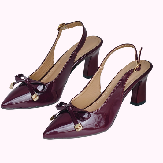 Maroon Bow Pointed Heels
