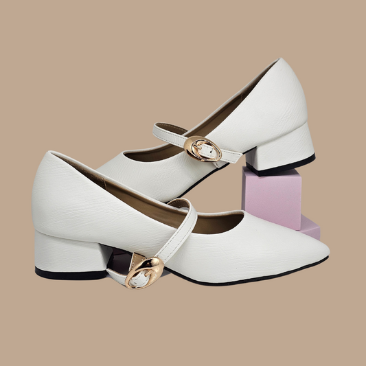 Snow White Buckle Heels