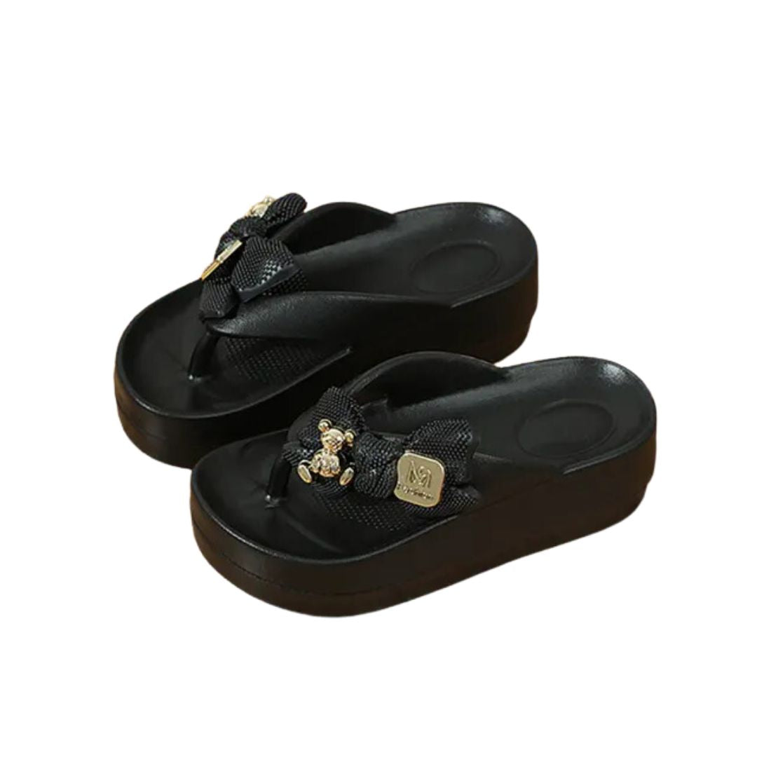 Black Teddy Bow Flip Flop
