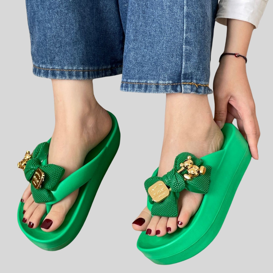 Green Teddy Bow Flip Flop