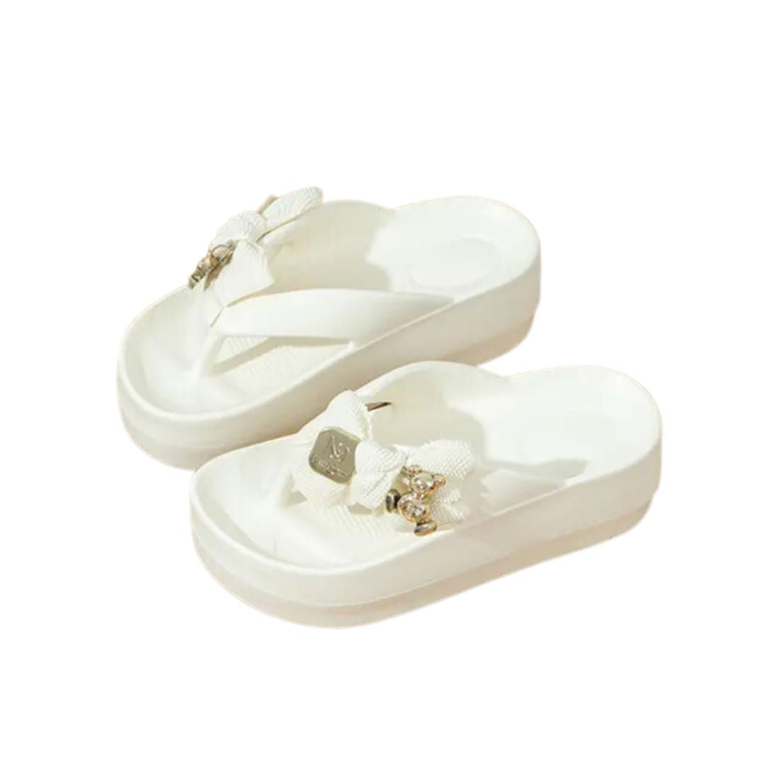 White Teddy Bow Flip Flop