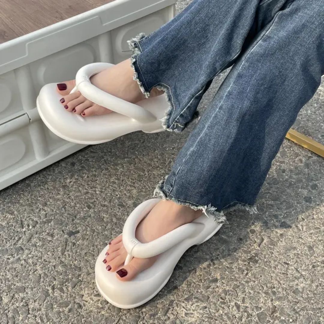 White Thick Sole Flip Flop Sandals
