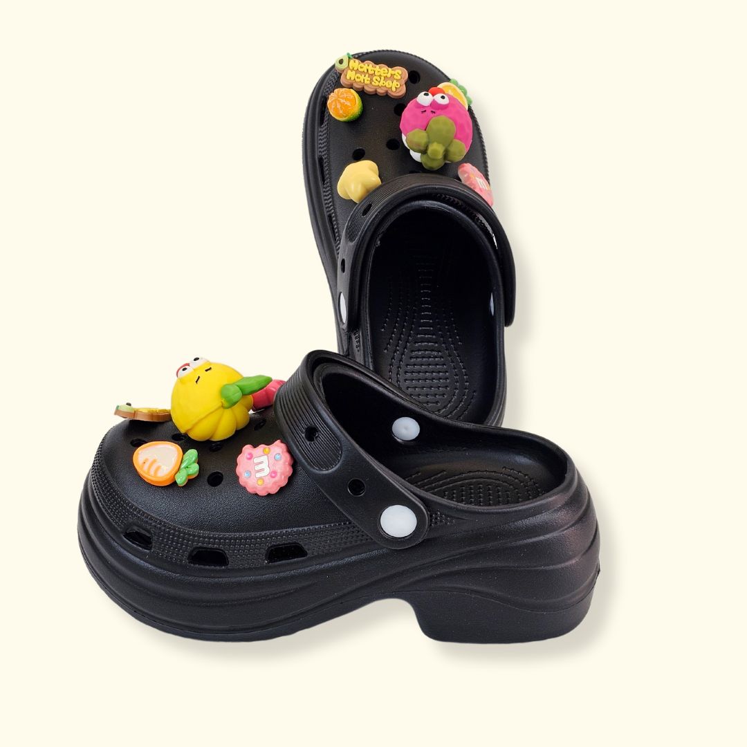 Fruit Jelly Heels Black Clogs