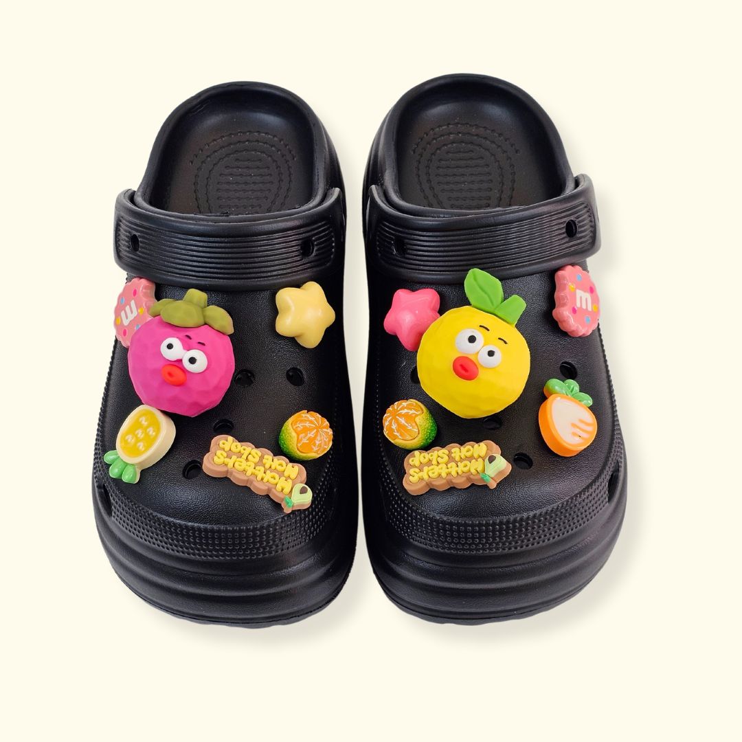 Fruit Jelly Heels Black Clogs