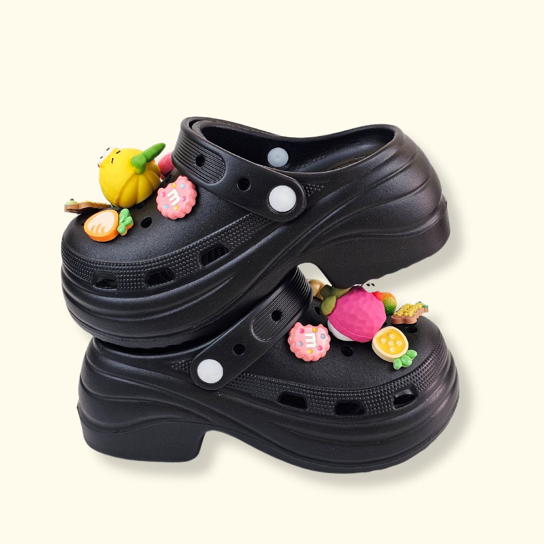 Fruit Jelly Heels Black Clogs