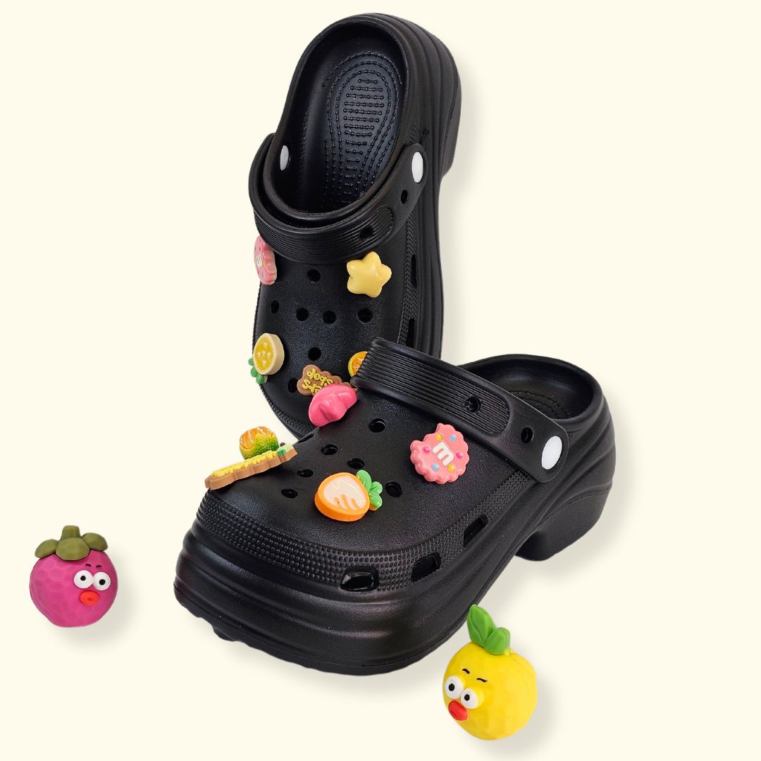 Fruit Jelly Heels Black Clogs