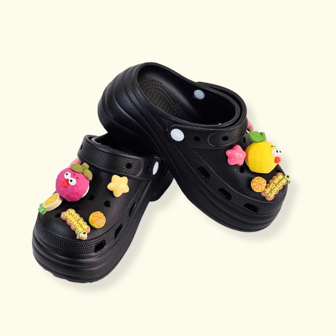 Fruit Jelly Heels Black Clogs