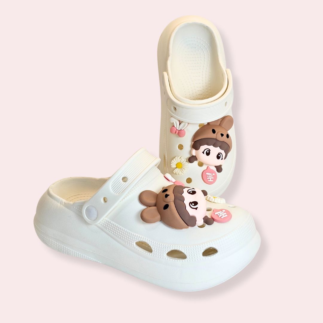 White Whimsical Bunny Clogs