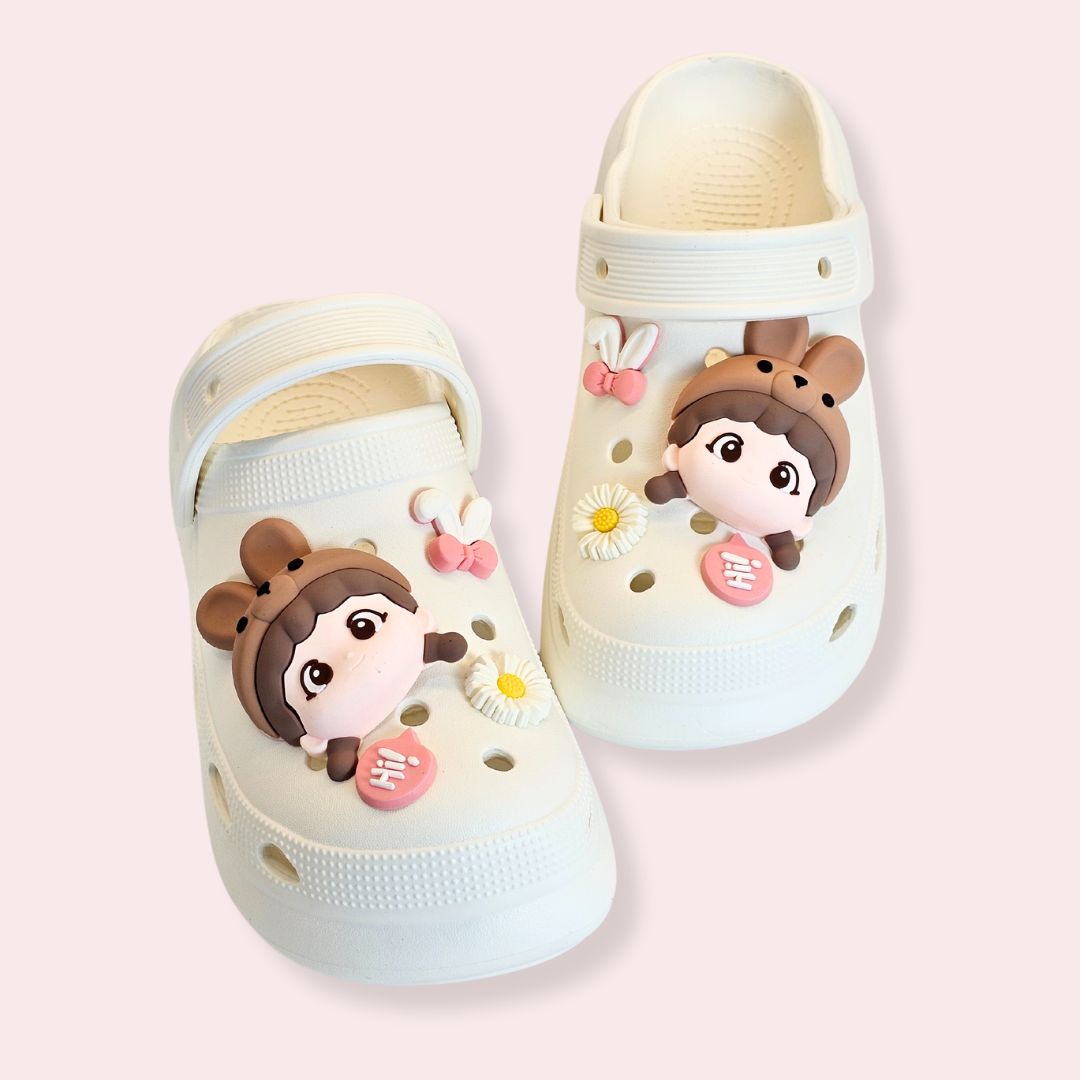 White Whimsical Bunny Clogs