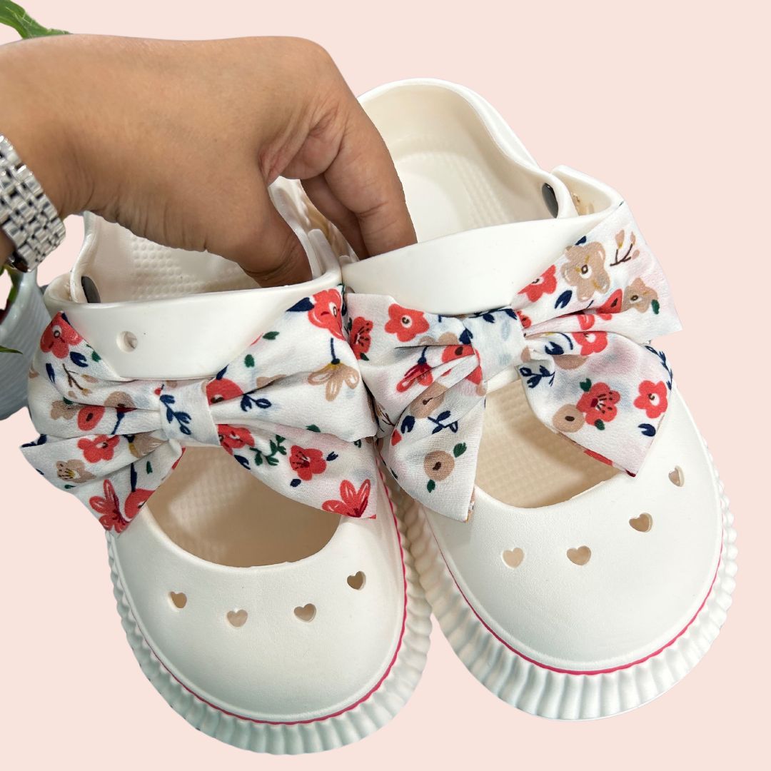 Soft White Bow Clogs