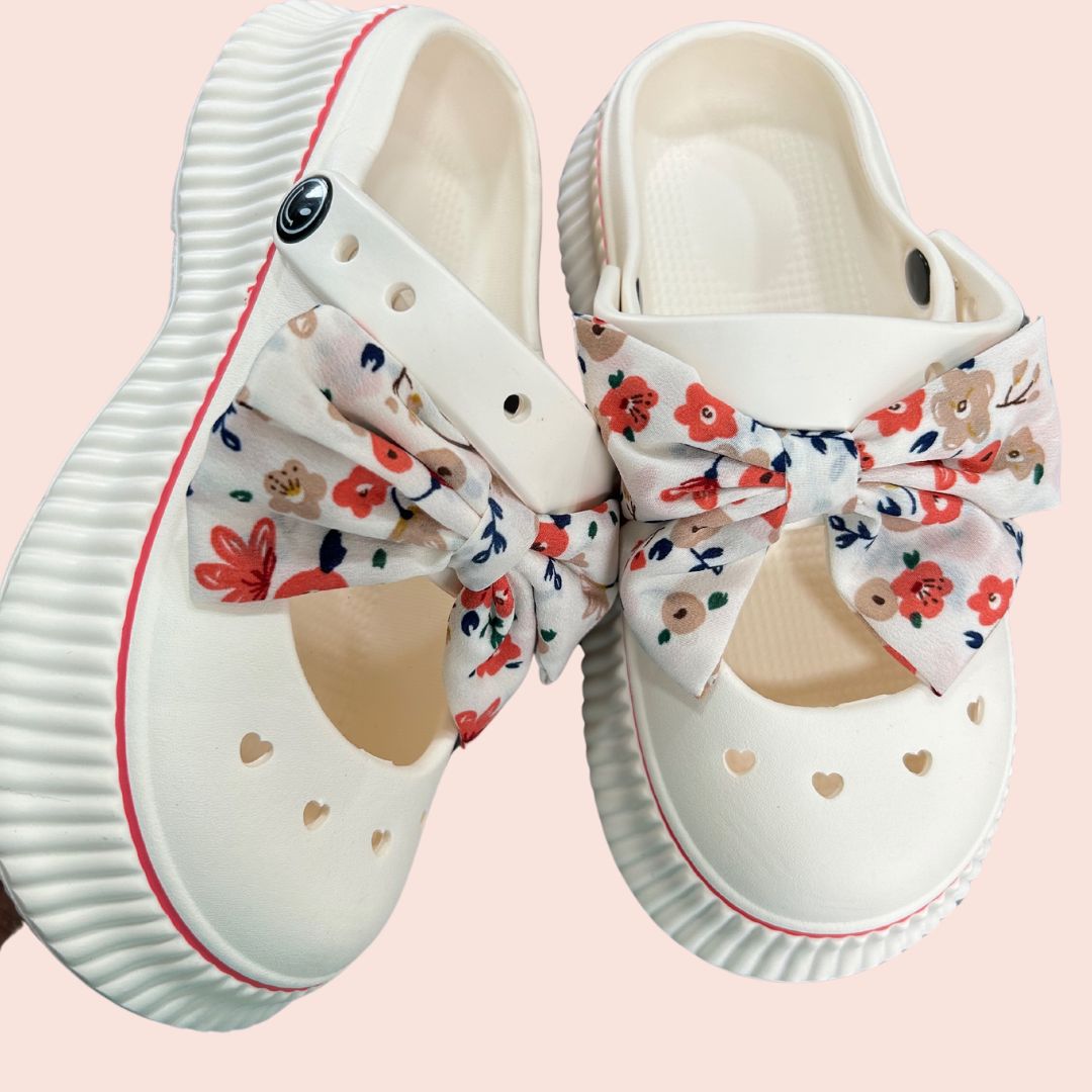 Soft White Bow Clogs