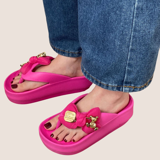 Pink Teddy Bow Flip Flop