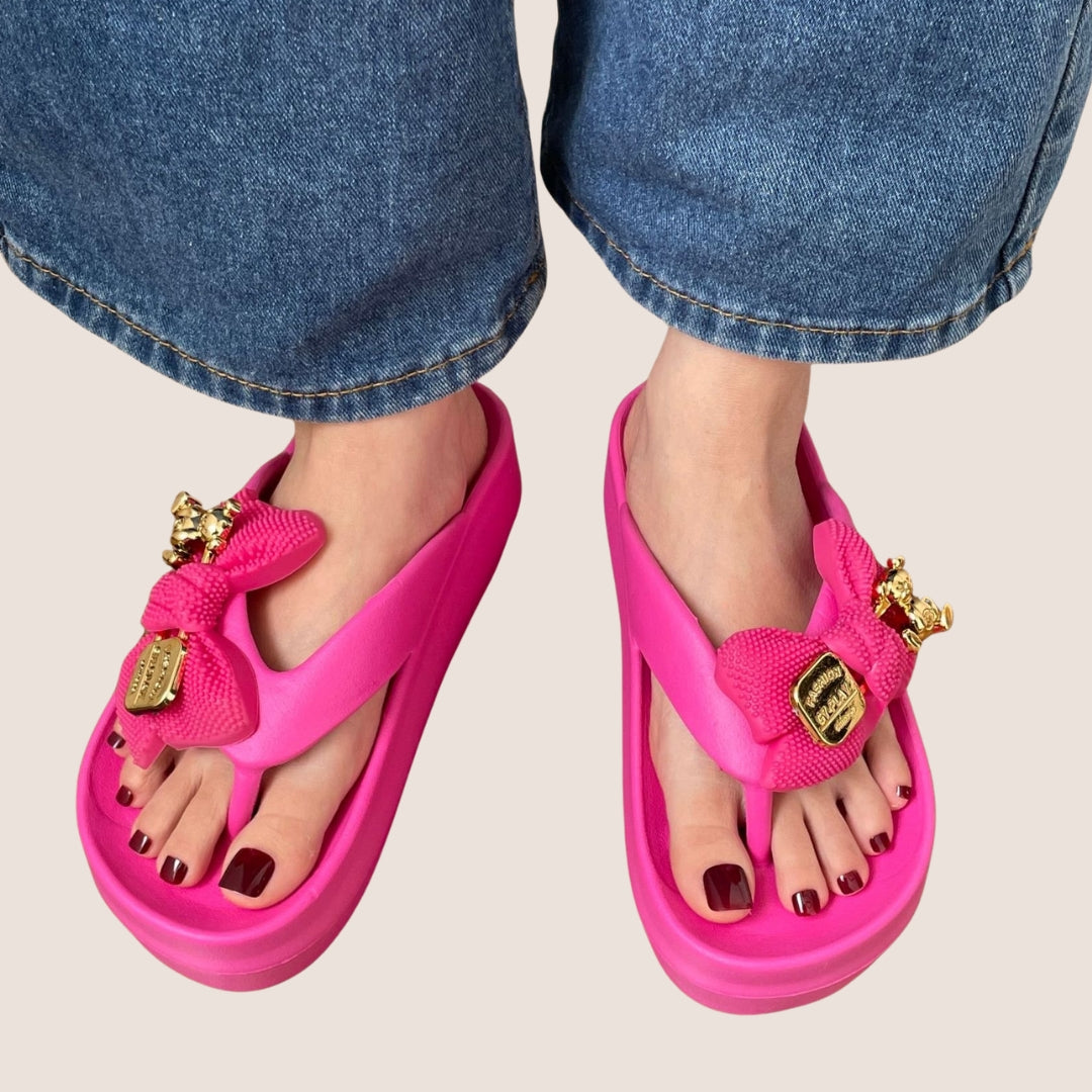 Pink Teddy Bow Flip Flop