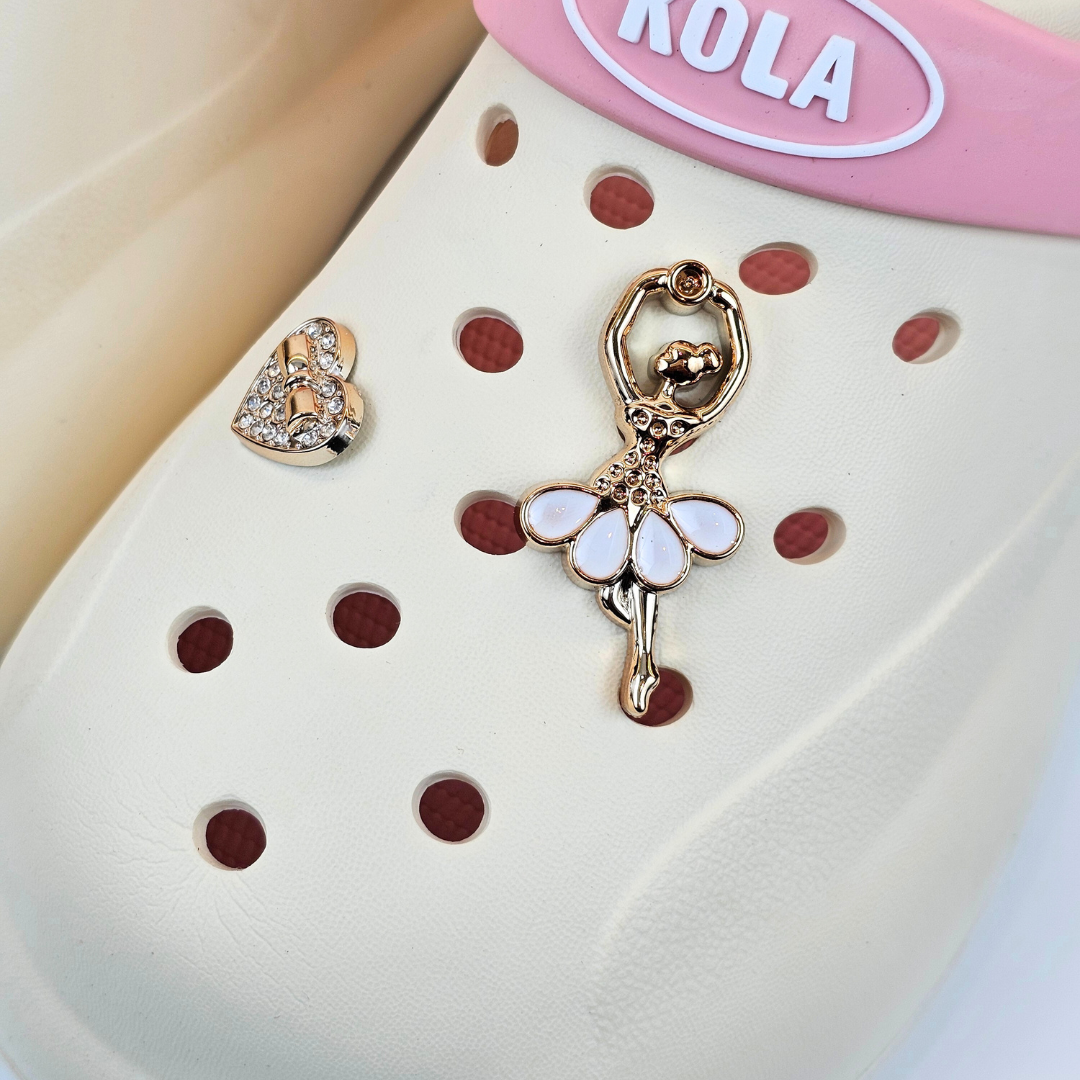 Beige Ballerina's Heart Charm Clogs