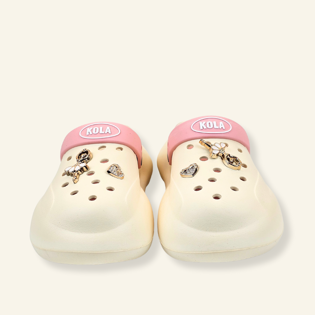 Beige Ballerina's Heart Charm Clogs