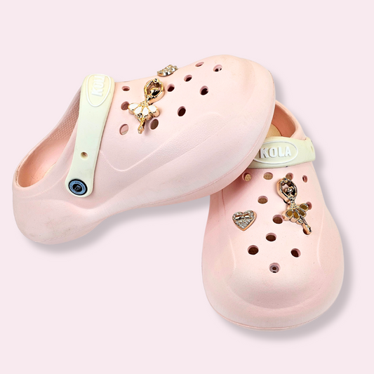 Pink Ballerina's Heart Charm Clogs