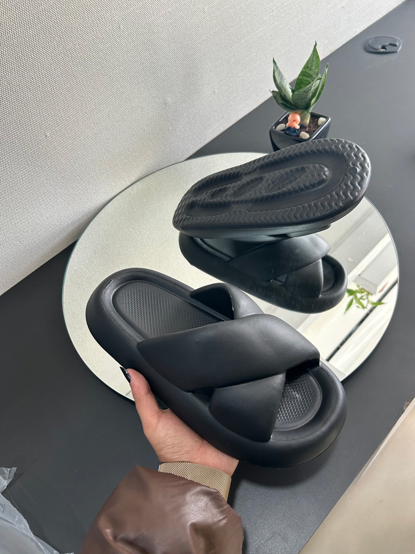 Black Criss-Cross Slippers