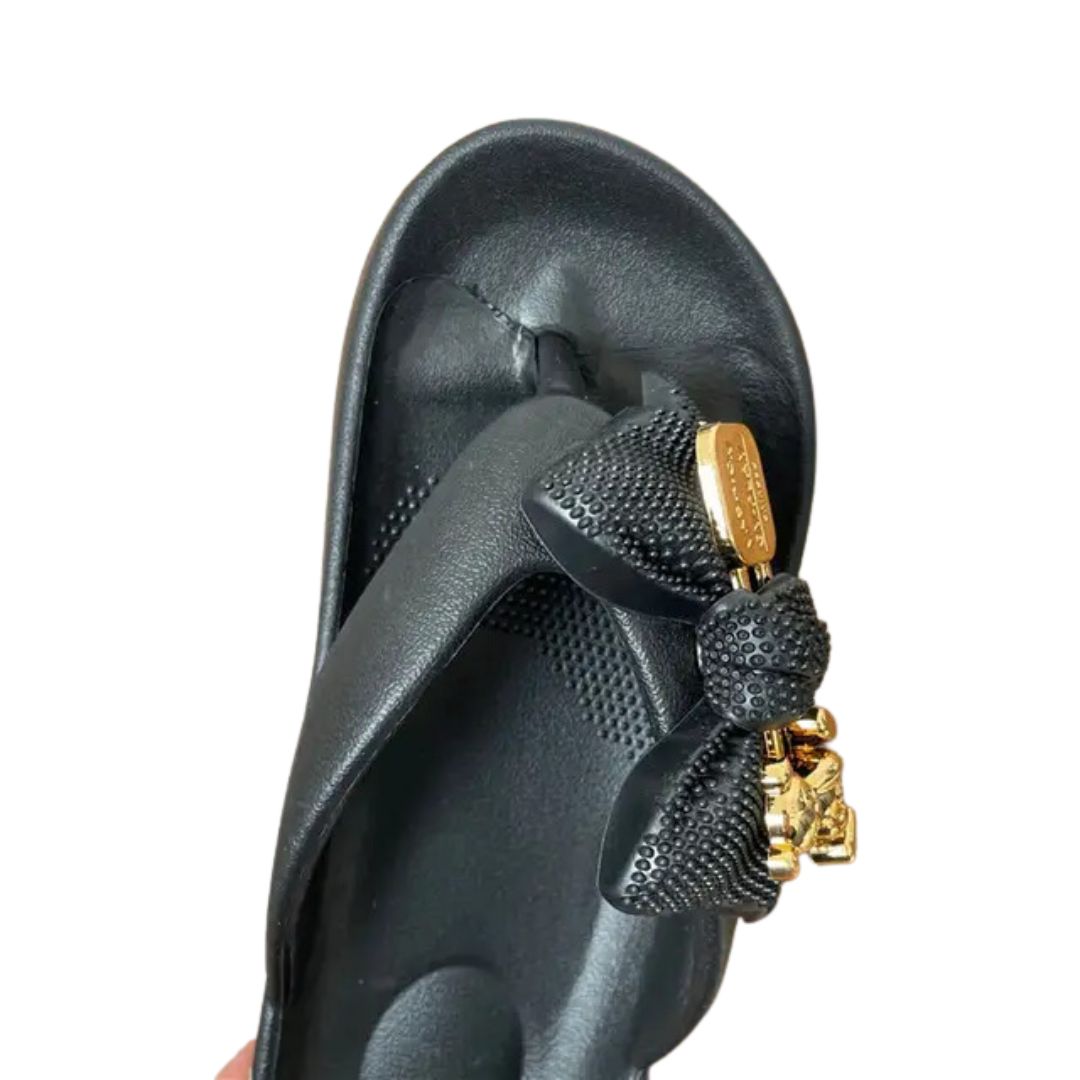 Black Teddy Bow Flip Flop