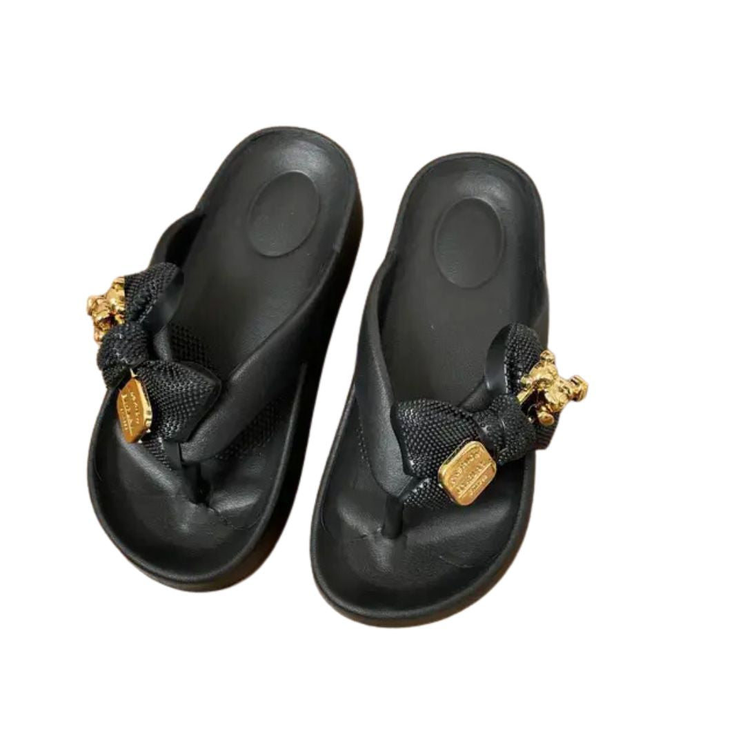 Black Teddy Bow Flip Flop