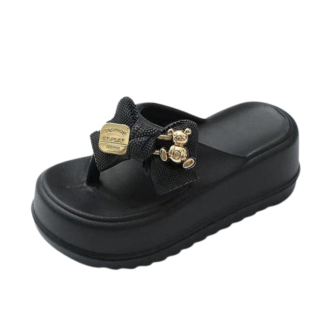 Black Teddy Bow Flip Flop