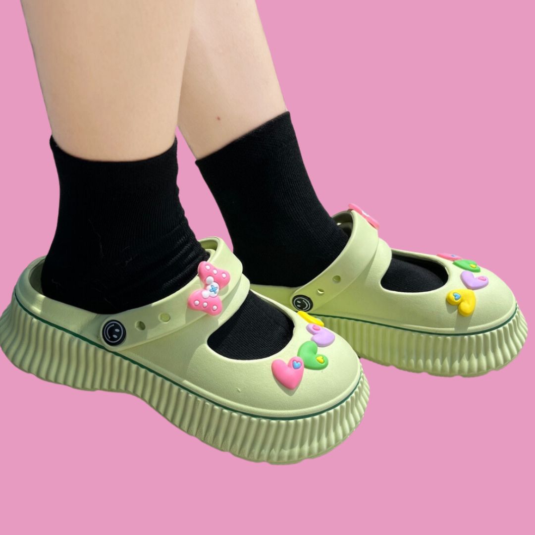 Lime Green Heart Bow Clogs