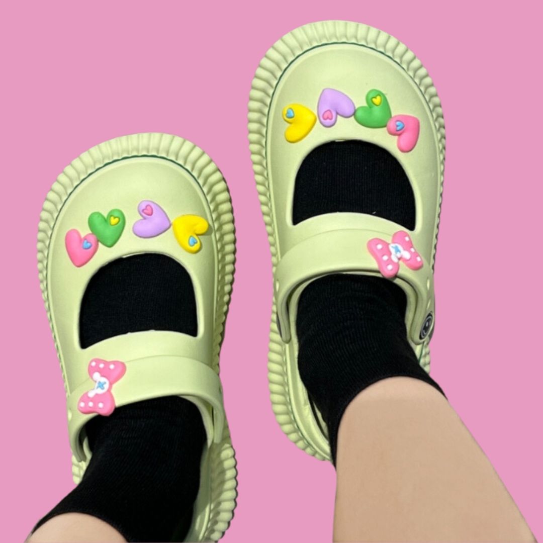 Lime Green Heart Bow Clogs