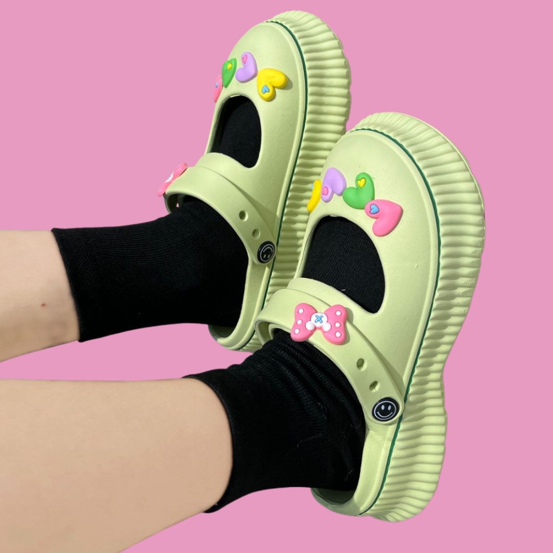 Lime Green Heart Bow Clogs