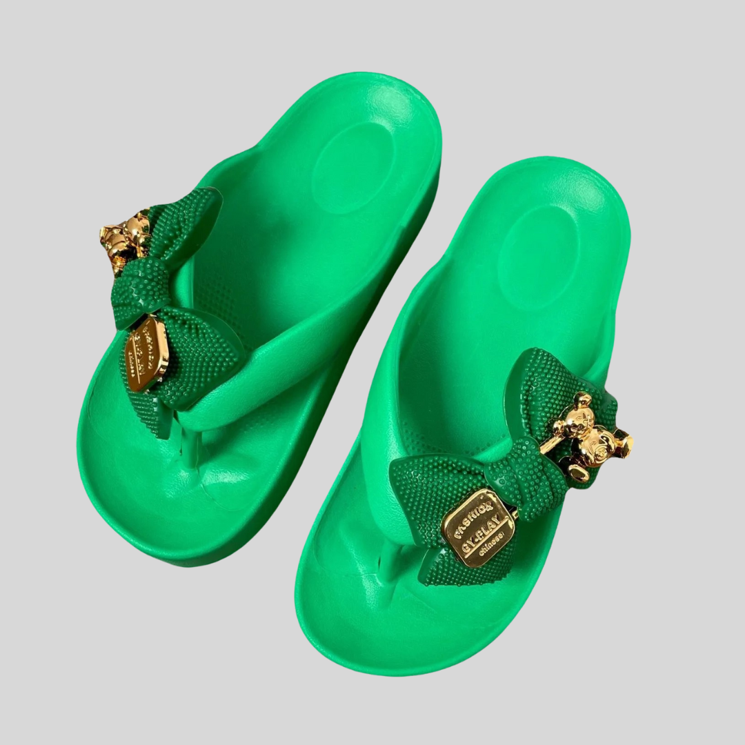 Green Teddy Bow Flip Flop