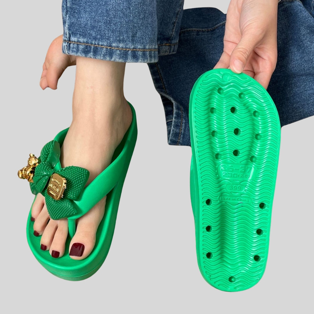 Green Teddy Bow Flip Flop