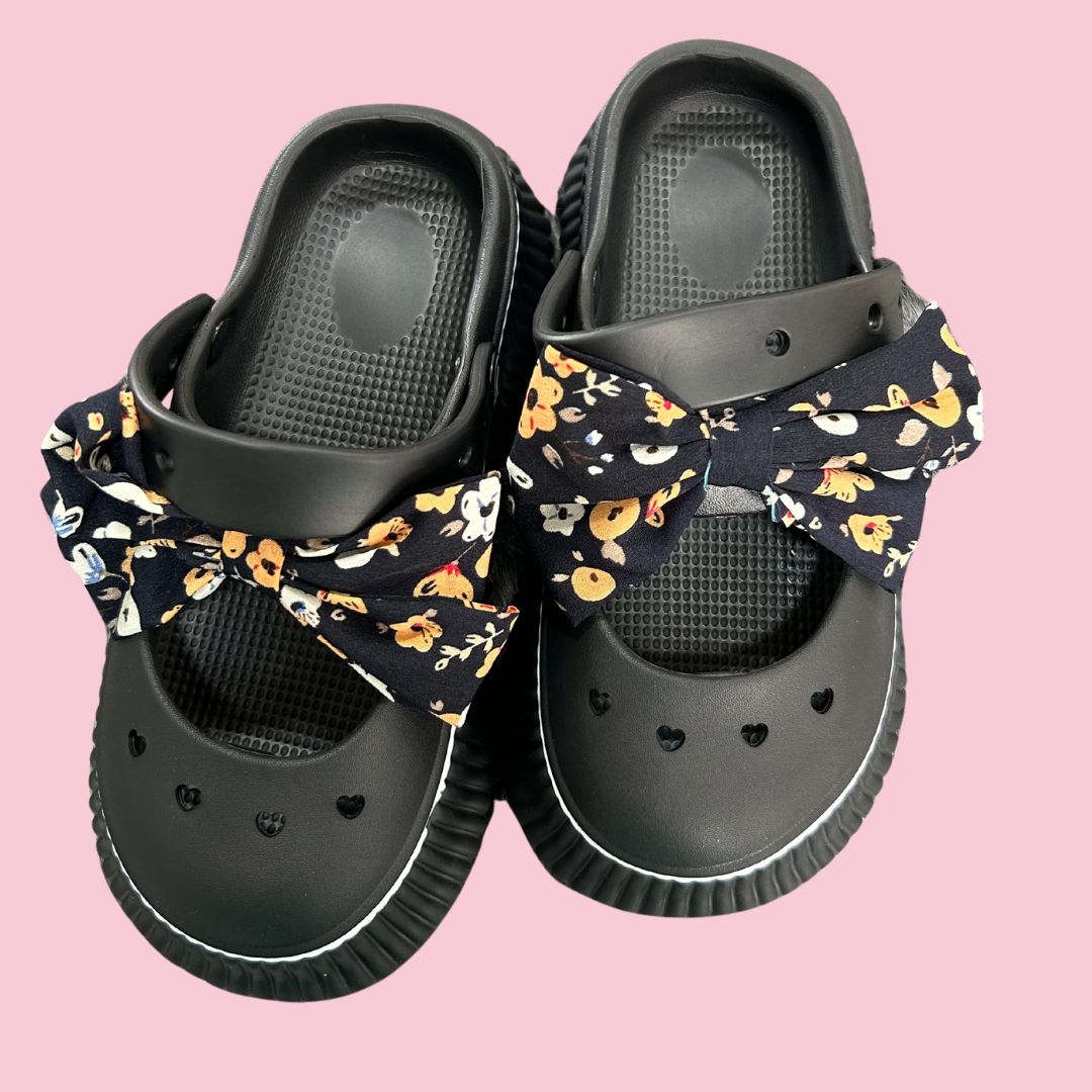 Pretty Black Bow Clogs