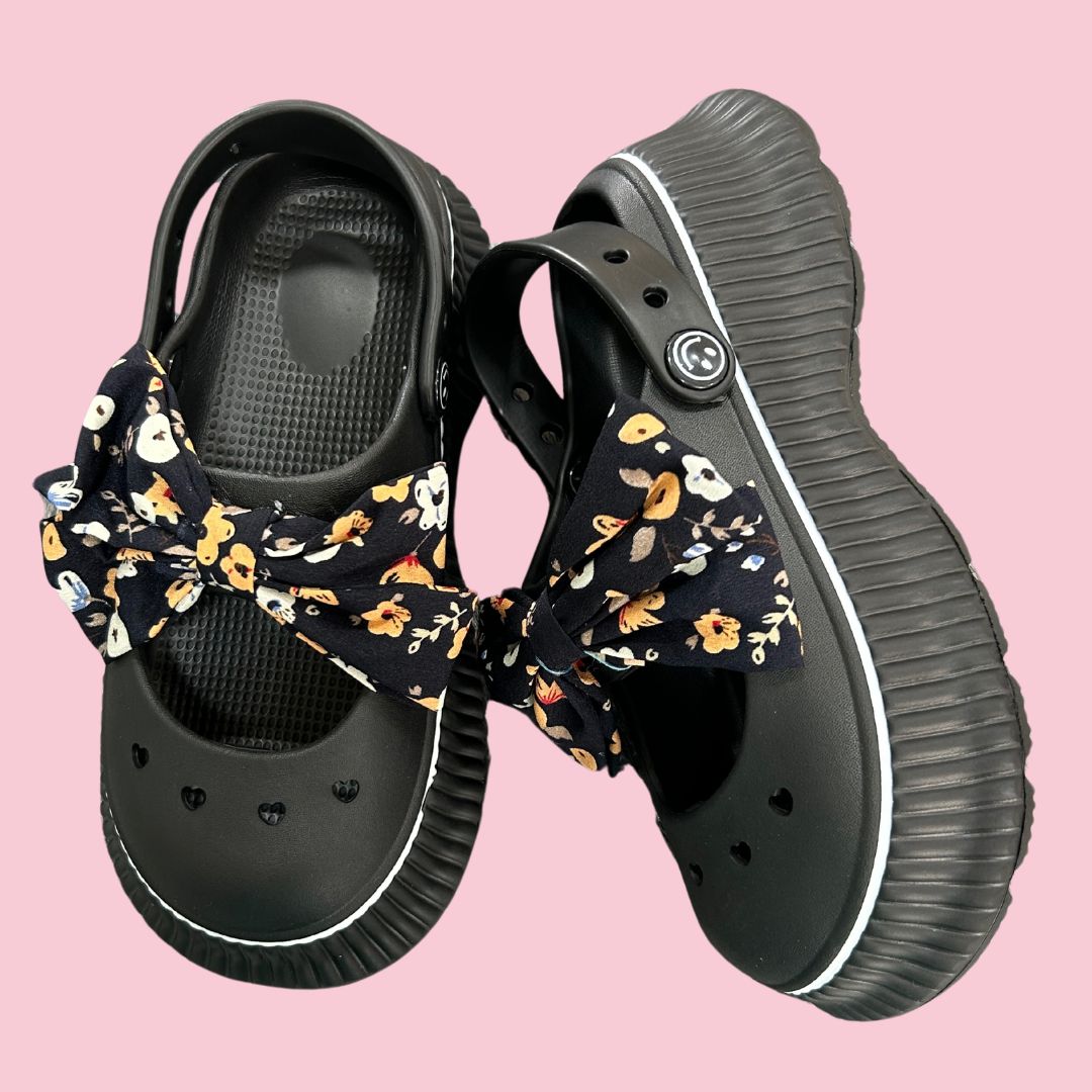 Pretty Black Bow Clogs