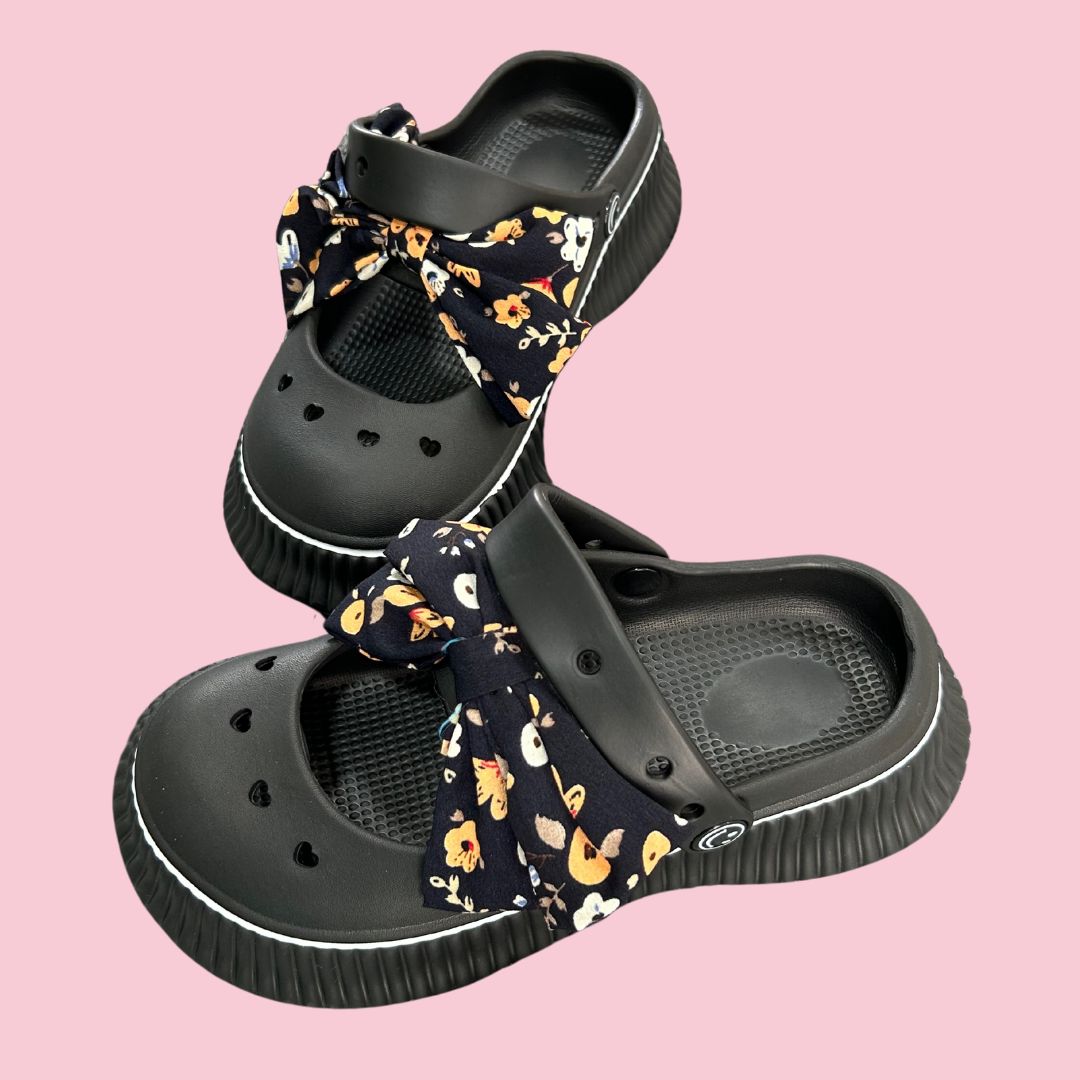 Pretty Black Bow Clogs