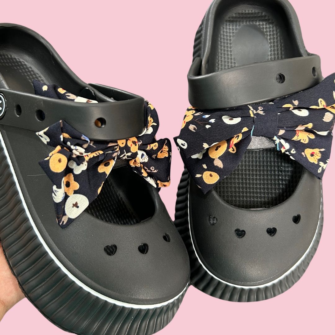 Pretty Black Bow Clogs