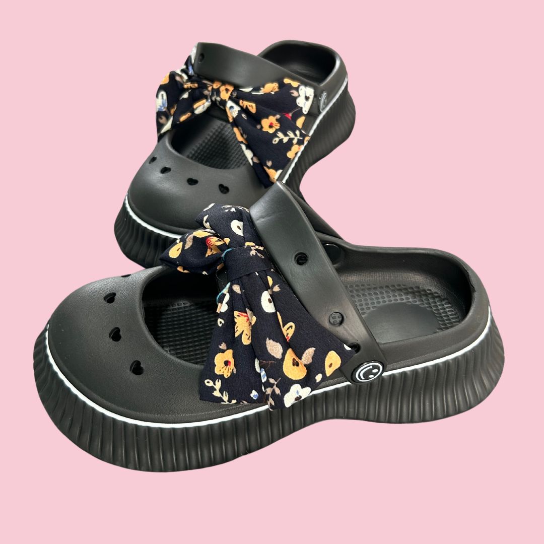 Pretty Black Bow Clogs