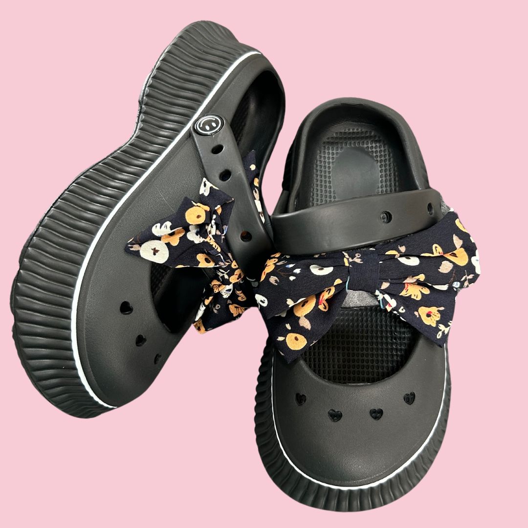 Pretty Black Bow Clogs