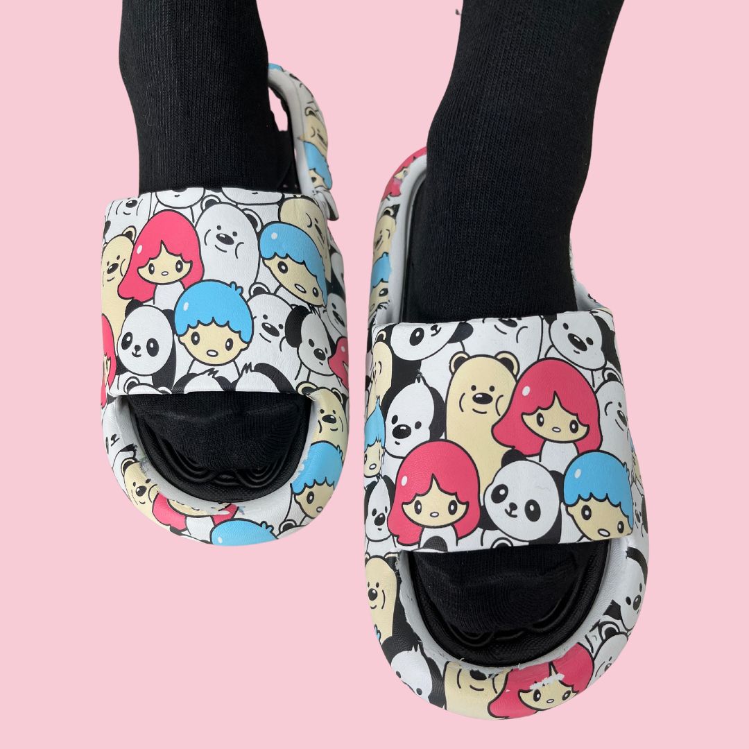 Cute Doodles Slides (Black Sole)